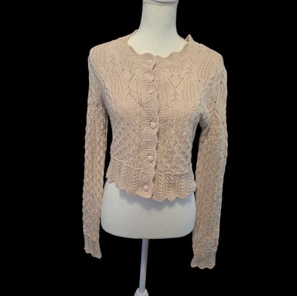 Cream Cable Knit Cropped Cardigan Sweater - Picture 1 of 6